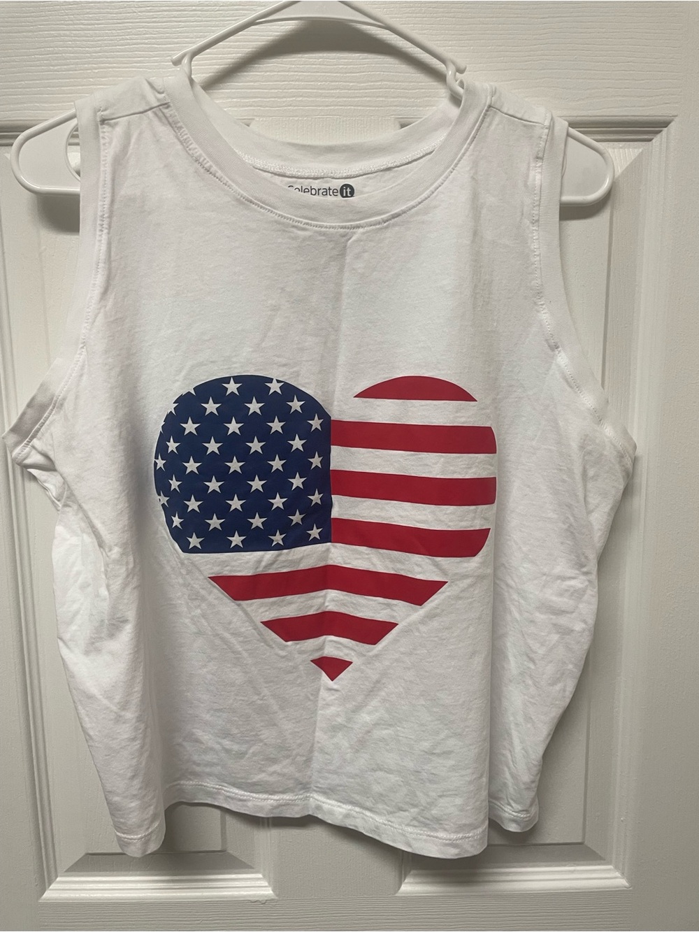 Celebrate It White Tank with Patriotic Heart Graphic